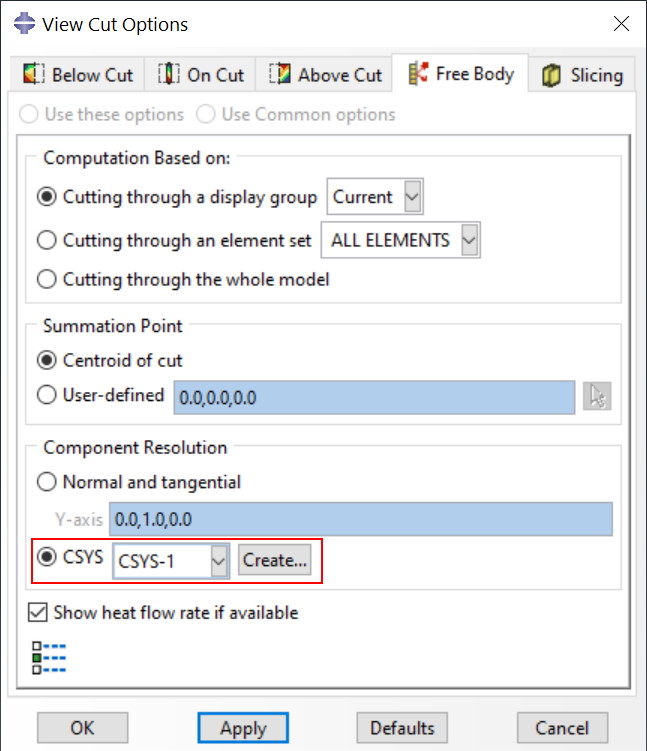 Custom csys for free-body cuts