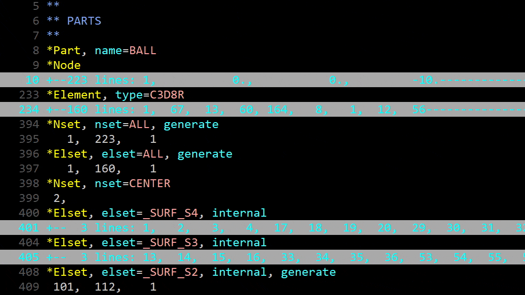 fold lines vim editor abaqus input file