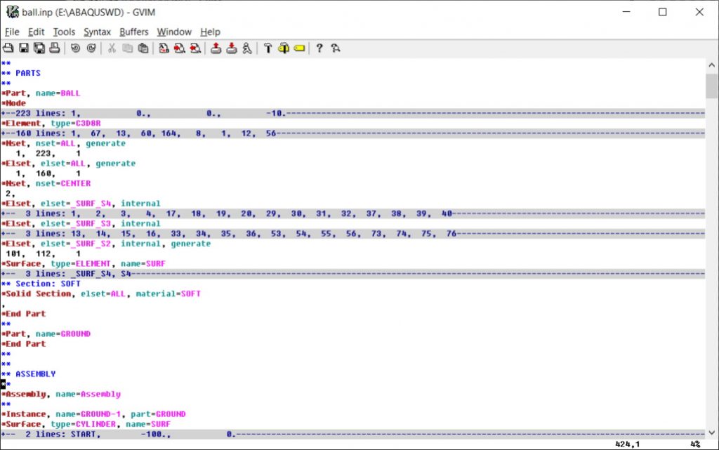 default look of an input file in vim