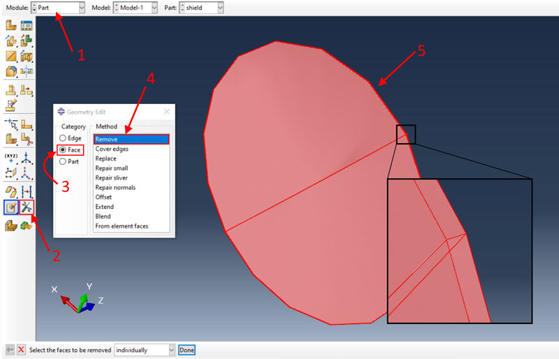 Geometry edit tool face remove