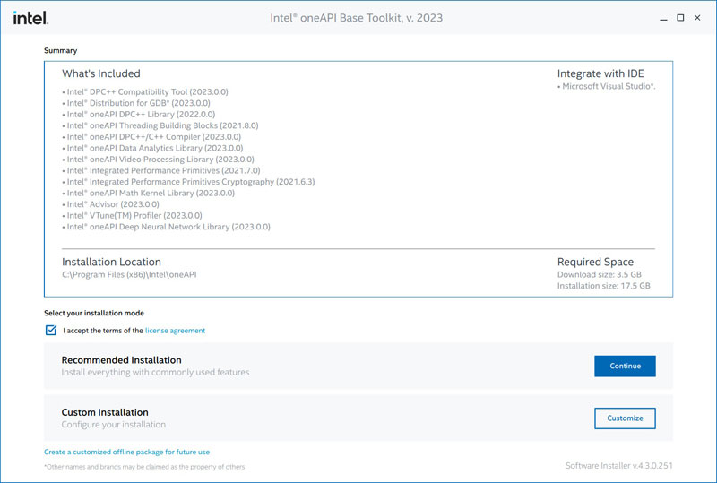 Installation Intel OneAPI Base Toolkit.. Recommended installation