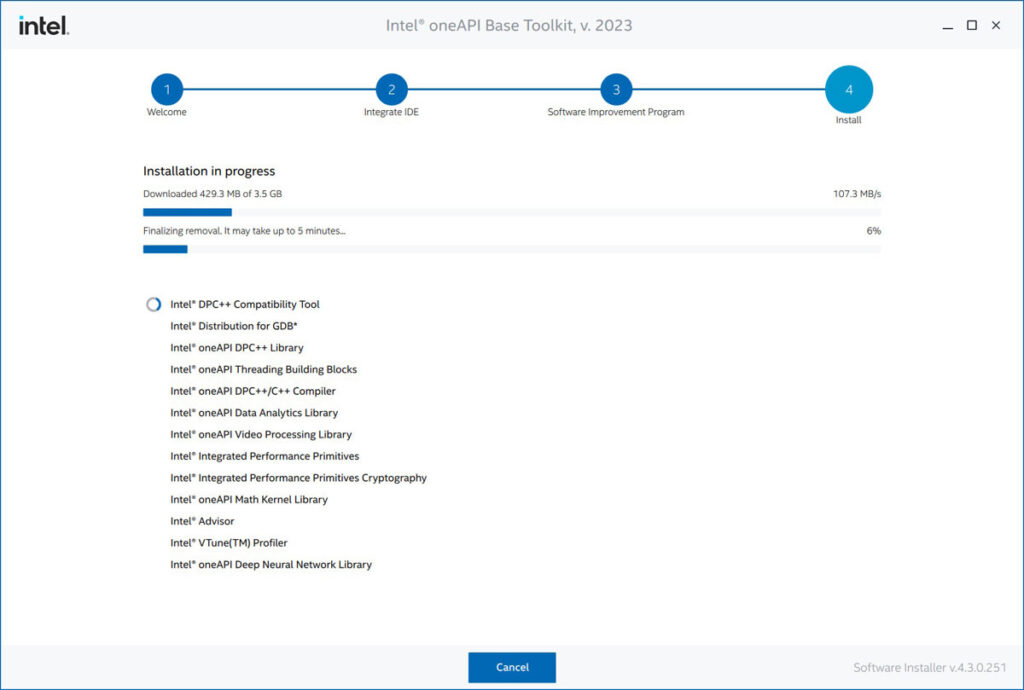 Installation process of Intel onAPI Base Toolkit 2023