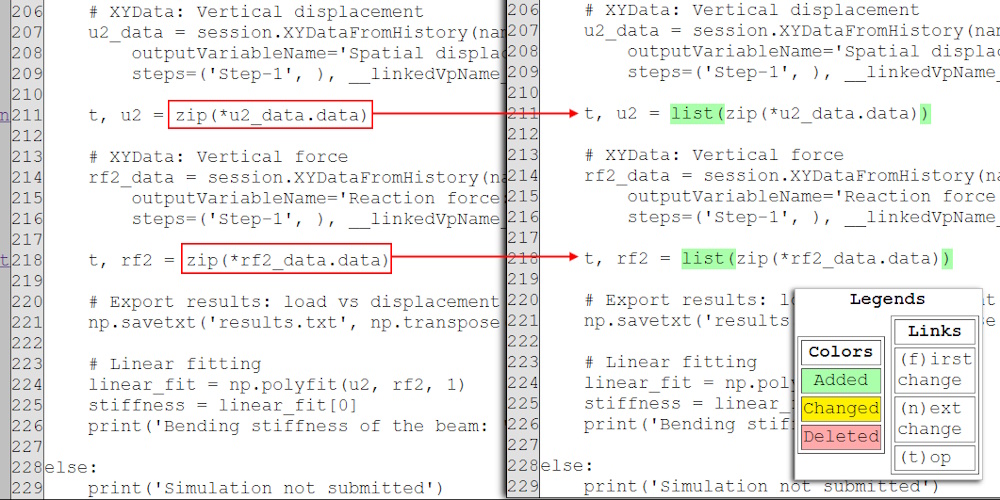 Upgrade Python scripts preview changes diff